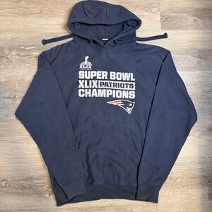NFL New England Patriots Super Bowl XLIX Champions Hoodie Navy Blue Mens L